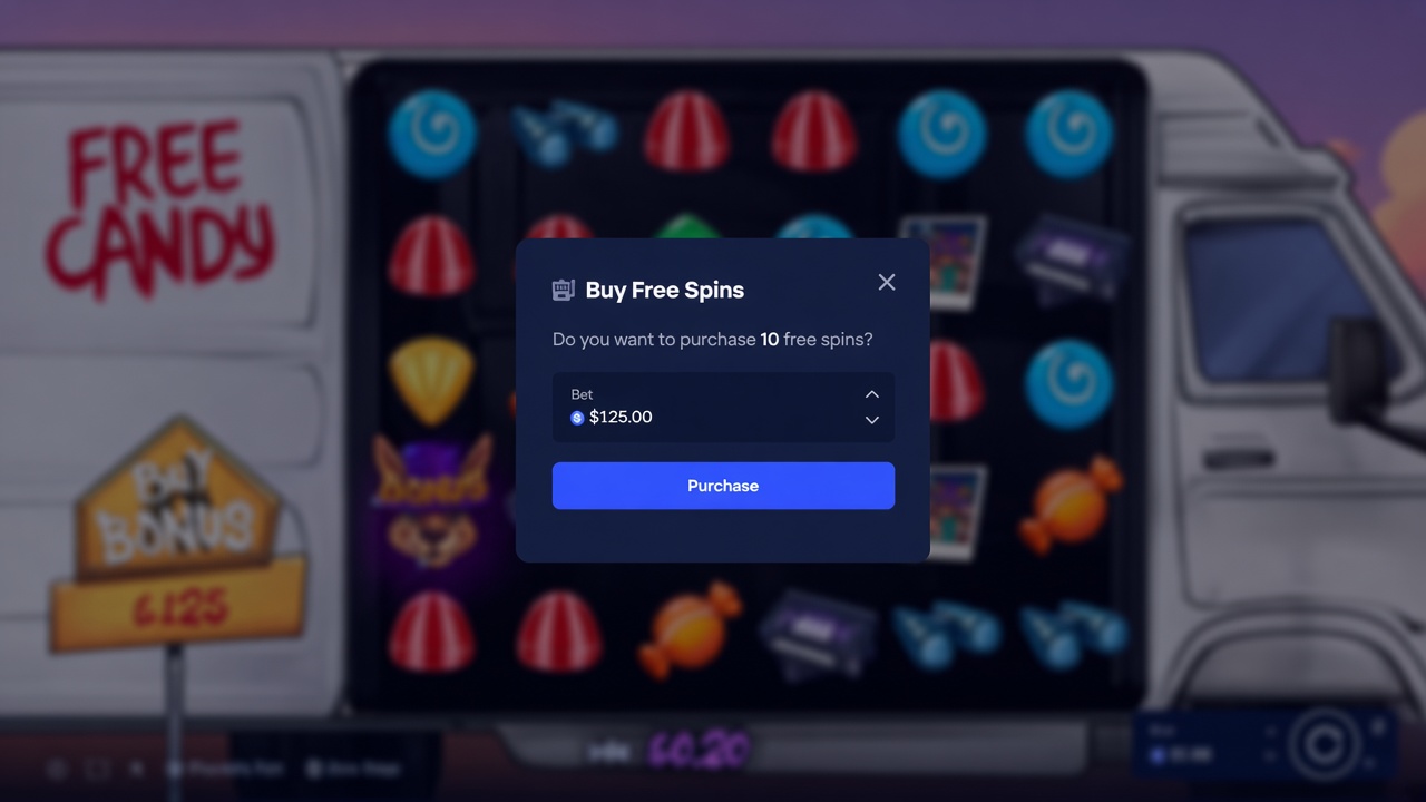 Buy free spins dialog asking to purchase 10 free spins for $125